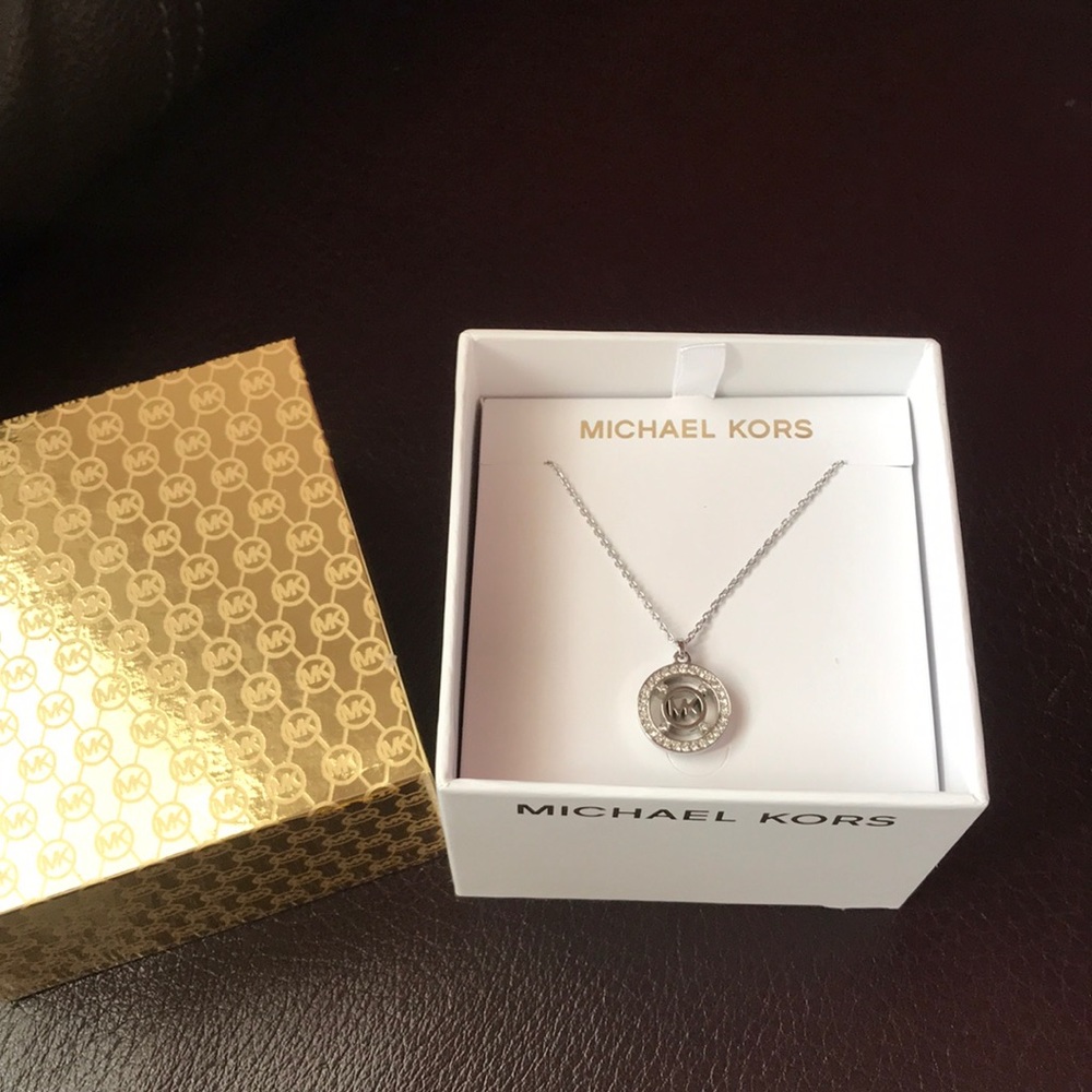 Michael Kors Women's MK Logo Silver Tone Necklace